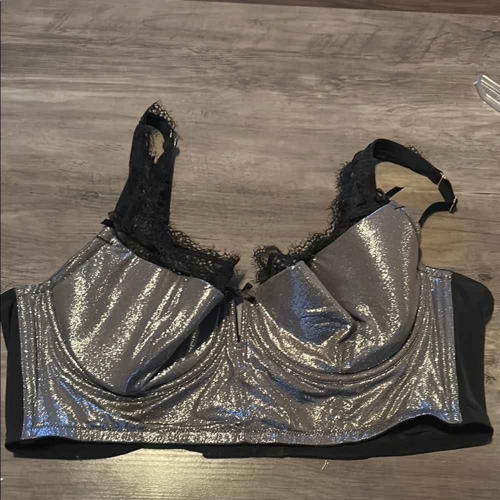 Cacique Silver and Black Lace Bra